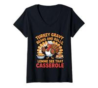 Femme Sauce à la Dinde et Petits Pains Casserole drôle Thanksgiving T-Shirt avec Col en V