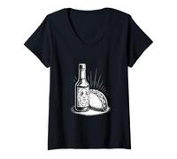 Femme Sauce chili pleurant sur un taco, amusant, gourmand, Ironice T-Shirt avec Col en V