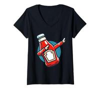 Femme Sauce Tomate drôle Ketchup à la Tomate Mignonne T-Shirt avec Col en V