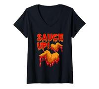 Femme Sauce Up and Eat Chicken Wing Food Wing Wing Wing T-Shirt avec Col en V