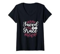 Femme Sauvé par Grace, Éphésiens, Un chrétien inspirant T-Shirt avec Col en V