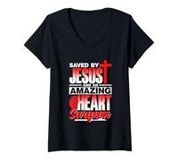 Femme Sauvé par Jésus Et Incroyable Chirurgien Cardiaque Patient T-Shirt avec Col en V