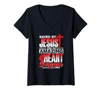 Femme Sauvé par Jésus Et Incroyable Chirurgien Cardiaque Patient T-Shirt avec Col en V
