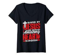 Femme Sauvé par Jésus Et Incroyable Chirurgien Cardiaque Patient T-Shirt avec Col en V