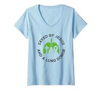 Femme Sauvé par Jésus et Un donneur de poumon - Transplantation pulmonaire T-Shirt avec Col en V