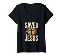 Femme Sauvé par Jésus Message chrétien T-Shirt avec Col en V