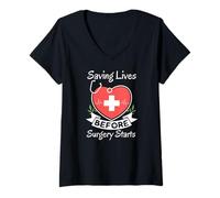 Femme Sauver des Vies Avant la Chirurgie Commence l'obtention du diplôme de l'école de médecine T-Shirt avec Col en V