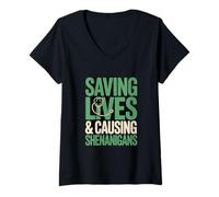 Femme Sauver des Vies et Causer Une infirmière Shenanigans T-Shirt avec Col en V