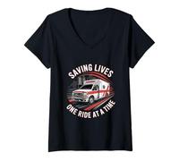Femme Sauver des vies un tour à la fois Chauffeur d'ambulance T-Shirt avec Col en V