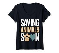Femme Sauver Les Animaux bientôt Rescue Paw Heart Support T-Shirt avec Col en V