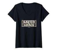 Femme Sauvés par la grâce Éphésiens 2:8 Rédemption chrétienne Rustique T-Shirt avec Col en V