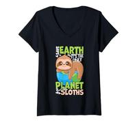 Femme Sauvez la Terre, C'est la Seule planète à Avoir des Paresseux T-Shirt avec Col en V