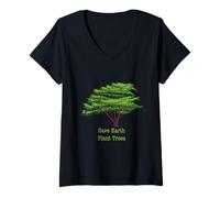 Femme Sauvez la Terre, plantez des Arbres - Protégez Les Mers, Pas de planète B T-Shirt avec Col en V