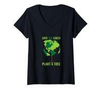 Femme Sauvez la Terre, plantez Un Arbre - Paix, Animaux, Environnement T-Shirt avec Col en V