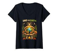 Femme Sauvez la Terre Un Appel pour protéger Notre planète T-Shirt avec Col en V