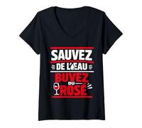Femme Sauvez l'eau Buvez du rosé Humour apéro T-Shirt avec Col en V