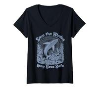 Femme Sauvez les baleines et protégez l'environnement des mers T-Shirt avec Col en V