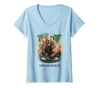 Femme Sauvez notre faune : ours, cerfs, oiseaux, conservation des forêts T-Shirt avec Col en V
