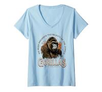 Femme Sauvez Notre héritage : Conservation des gorilles | Gorille du Jour de la Terre T-Shirt avec Col en V