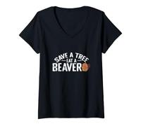 Femme Sauvez Un Arbre Mangez Un Castor Eco Beaver T-Shirt avec Col en V