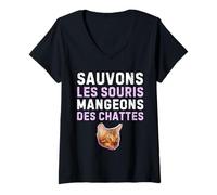 Femme Sauvons Les Souris mangeons des chattes. Cadeau Drôle Coquin T-Shirt avec Col en V