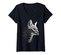 Femme Savannah Cat Lover Dessin Graphique Portrait Texte Art T-Shirt avec Col en V