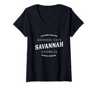 Femme Savannah Georgia Retro Curve Design, hôtesse Minimaliste C T-Shirt avec Col en V