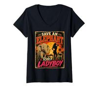Femme Save an Elephant Ride A Ladyboy Thaïlande Phuket Bangkok Fun T-Shirt avec Col en V