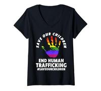 Femme Save Our Children Shirt - End Child Trafficking T-Shirt avec Col en V