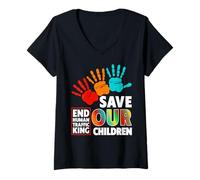 Femme Save Our Kids Chemise pour Enfant T-Shirt avec Col en V