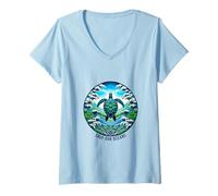 Femme Save Our Oceans Turtle Artwork - Ocean Conservation Design T-Shirt avec Col en V