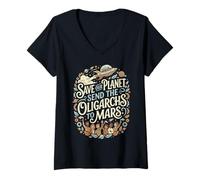 Femme Save Our Planet Send Oligarques to Mars Funny T-Shirt avec Col en V