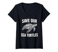 Femme Save Our Sea Turtles Tortue de Sensibilisation à la Conservation de l'océan T-Shirt avec Col en V