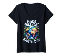 Femme Save Planet Protection de l'environnement Jour de la Terre Réutilisation du climat T-Shirt avec Col en V