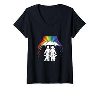 Femme Save Space Parapluie Arc-en-Ciel Patriots T-Shirt avec Col en V