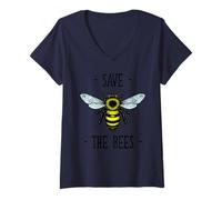Femme Save The Bees Bee Illustration Vintage Nature Lover T-Shirt avec Col en V