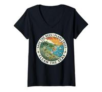 Femme Save The Bees Plant Tree Clean The Seas T-Shirt avec Col en V