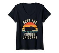 Femme Save The Chubby Unicorns Vintage Funny Rhino Animal Rights T-Shirt avec Col en V