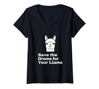 Femme Save The Drama Lama Funny Saying for Fans Design T-Shirt avec Col en V