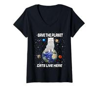 Femme Save The Planet Cats Live Here Funny Kitten Cat Lovers T-Shirt avec Col en V