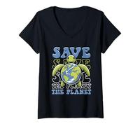 Femme Save The Planet Earth Day Conservation des Tortues T-Shirt avec Col en V