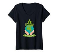 Femme Save the Planet Protection de l'environnement T-Shirt avec Col en V