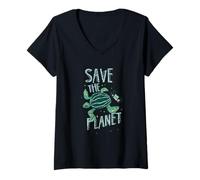 Femme Save The Planet Tortue Terre Changement Climatique Réchauffement Climatique T-Shirt avec Col en V