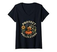 Femme Save The Pollinators Bee Wildflower Retro T-Shirt avec Col en V