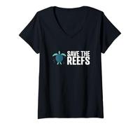 Femme Save the Reefs - Changement climatique et réchauffement climatique - Tortue T-Shirt avec Col en V