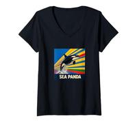 Femme Save The Sea Pandas Orca Whale Rétro Vintage Ocean Wildlife T-Shirt avec Col en V