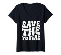 Femme Save The Tortas, drôle Citation Groovy T-Shirt avec Col en V