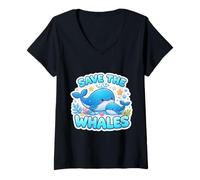 Femme Save The Whales Lover Earth Day Environment Ecology Cute Kid T-Shirt avec Col en V