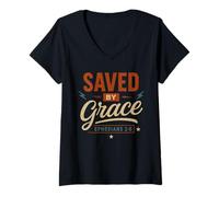 Femme Saved by Grace Ephesians 2 8 - Religieux chrétiens Vintage T-Shirt avec Col en V