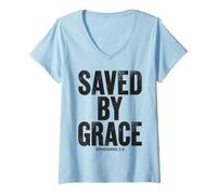 Femme Saved by Grace Ephesians 2:8 Verse biblique chrétienne T-Shirt avec Col en V